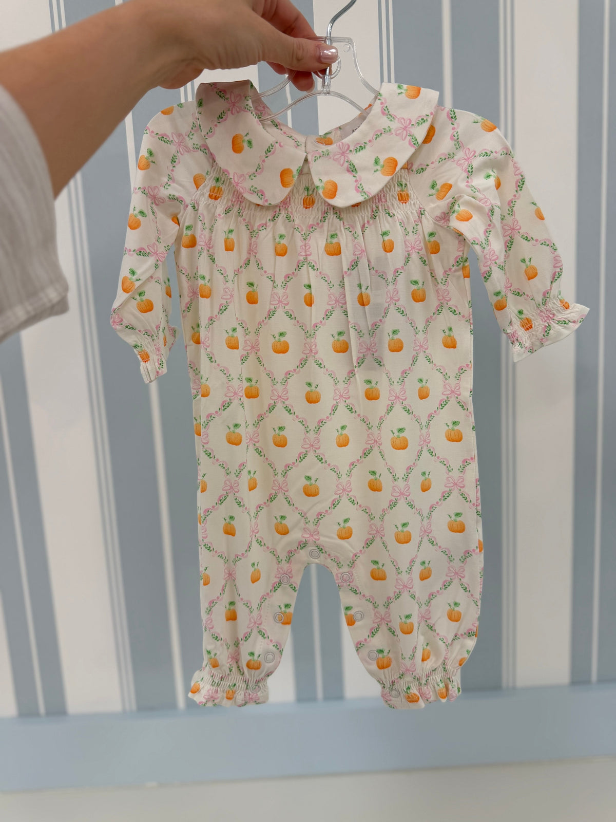 Pretty Pumpkin Trellis - Smocked Long Sleeve Romper