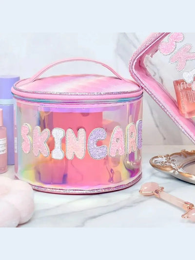 'skincare' Glazed Clear Rounded Glam Bag