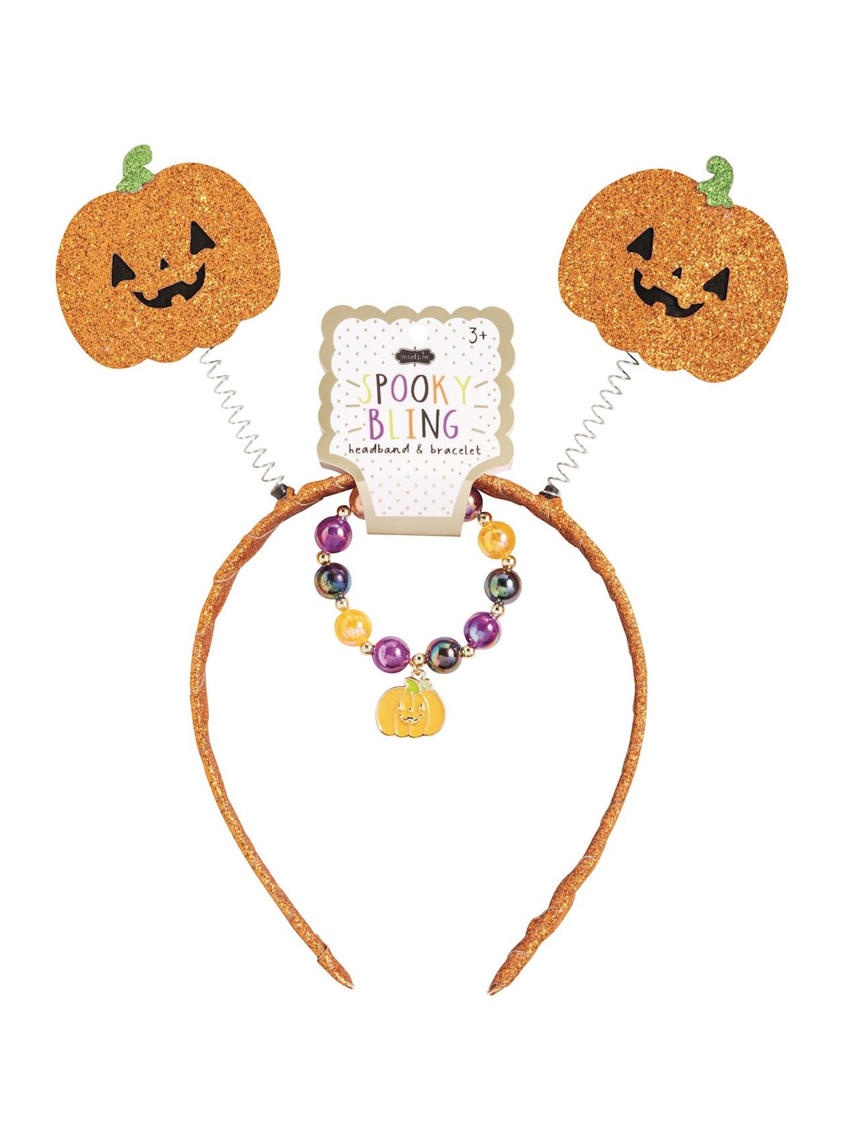 Jack-O-Lantern Spooky Bling Headband & Bracelet Set