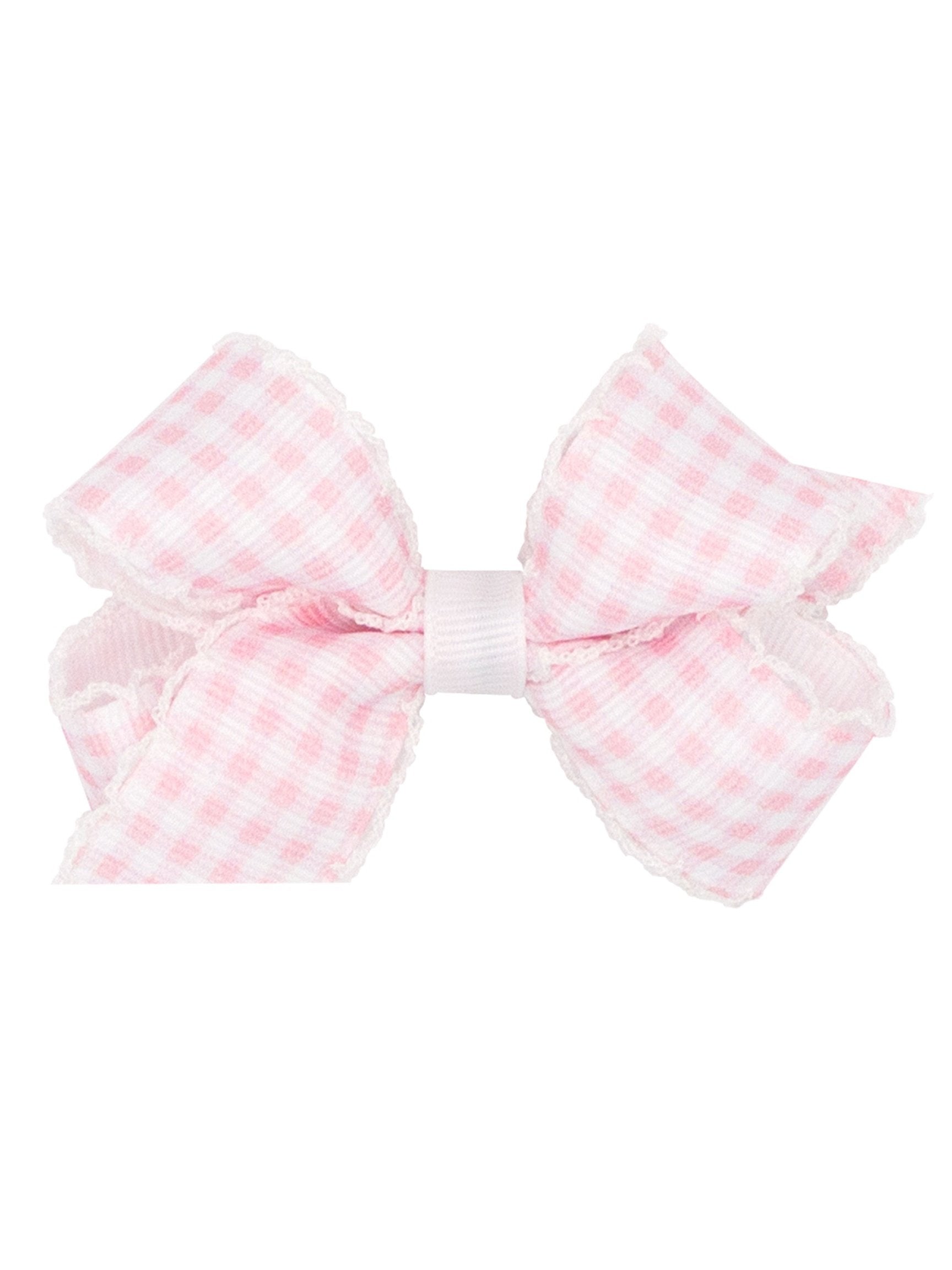 Gingham Printed Grosgrain Stitched Edge Bow