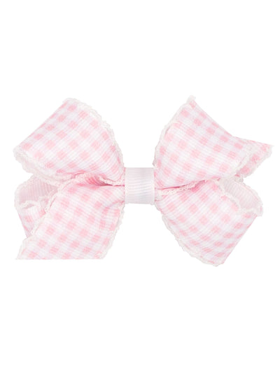 Gingham Printed Grosgrain Stitched Edge Bow