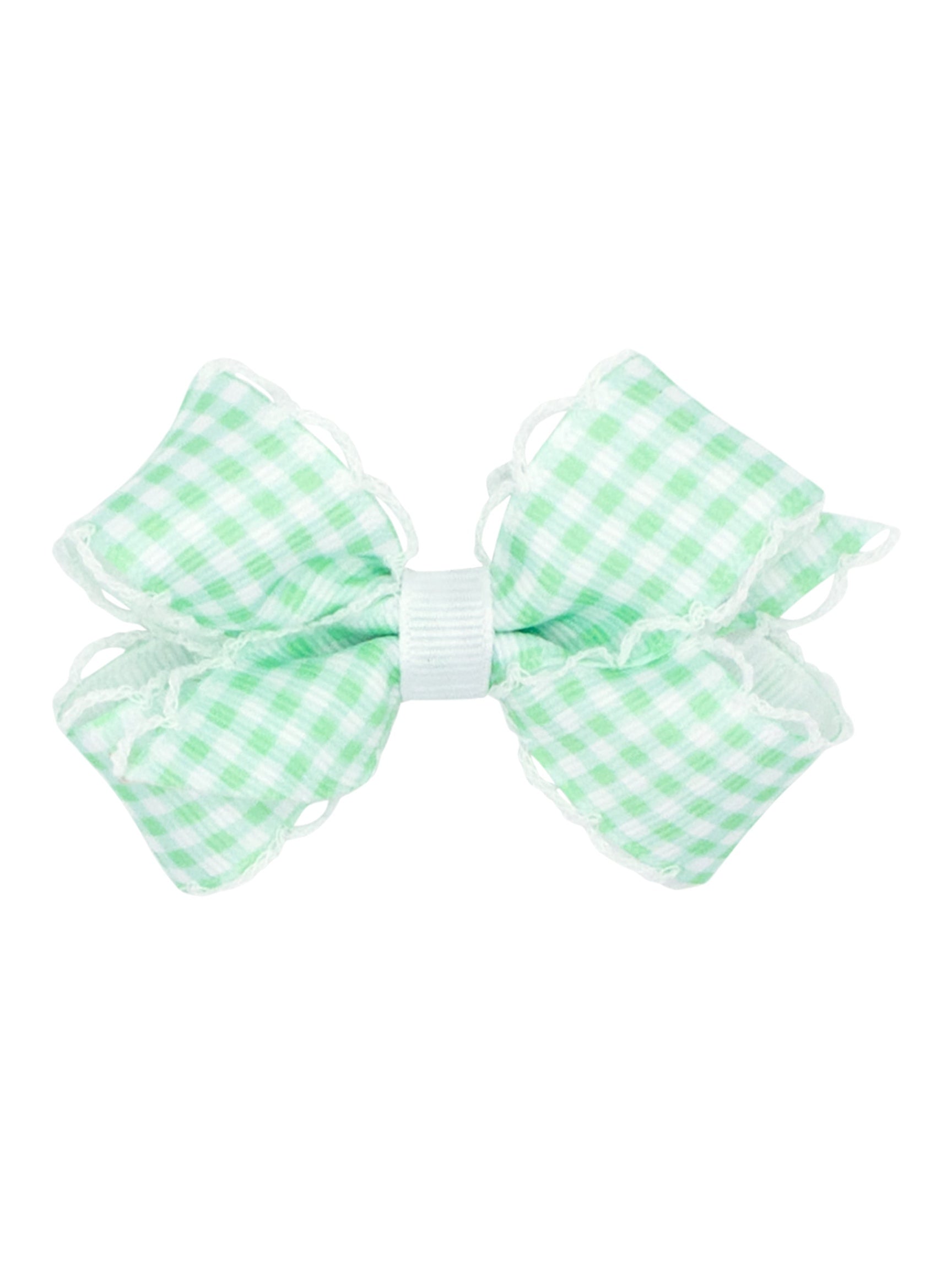 Gingham Printed Grosgrain Stitched Edge Bow