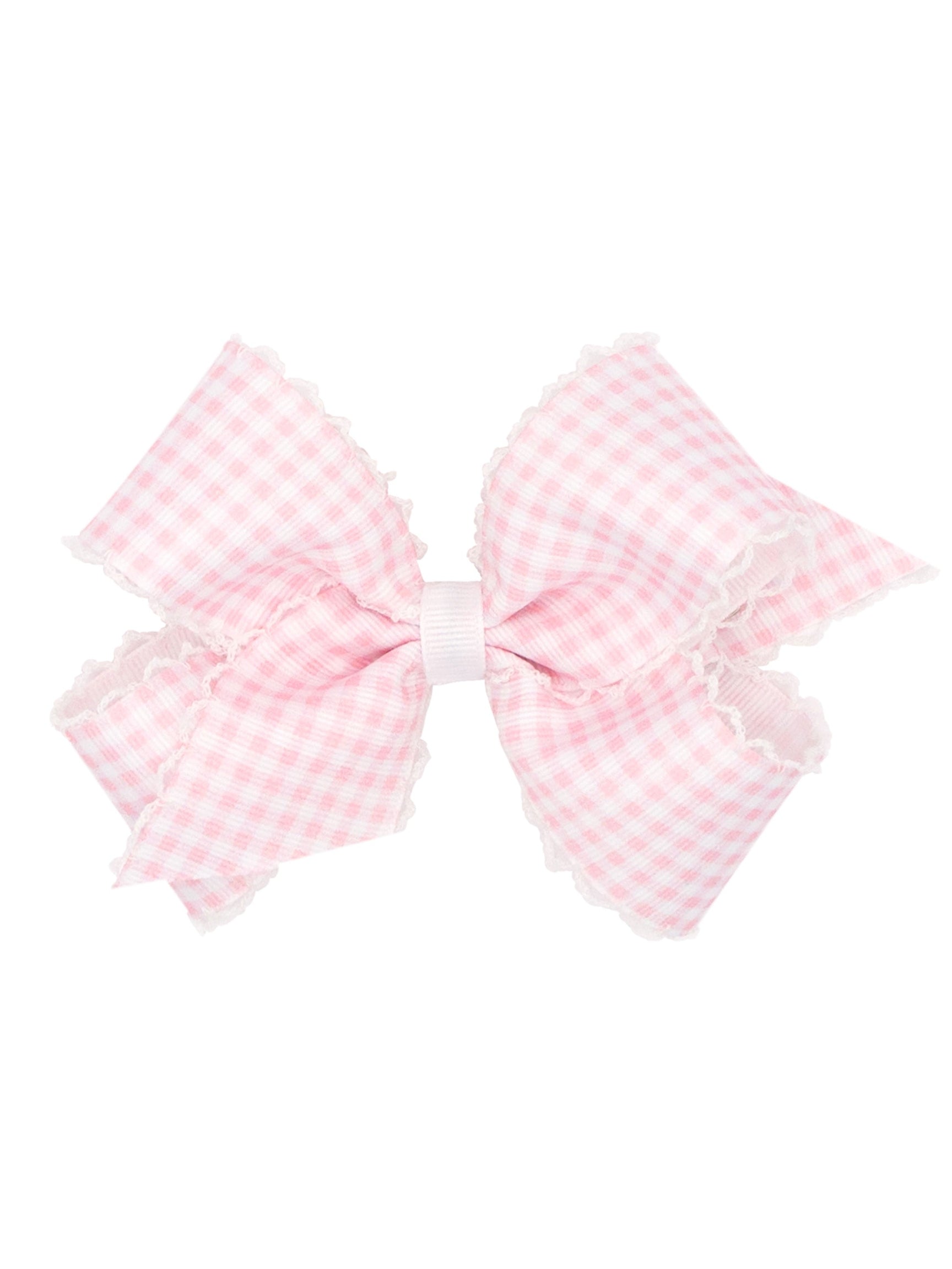 Gingham Printed Grosgrain Stitched Edge Bow