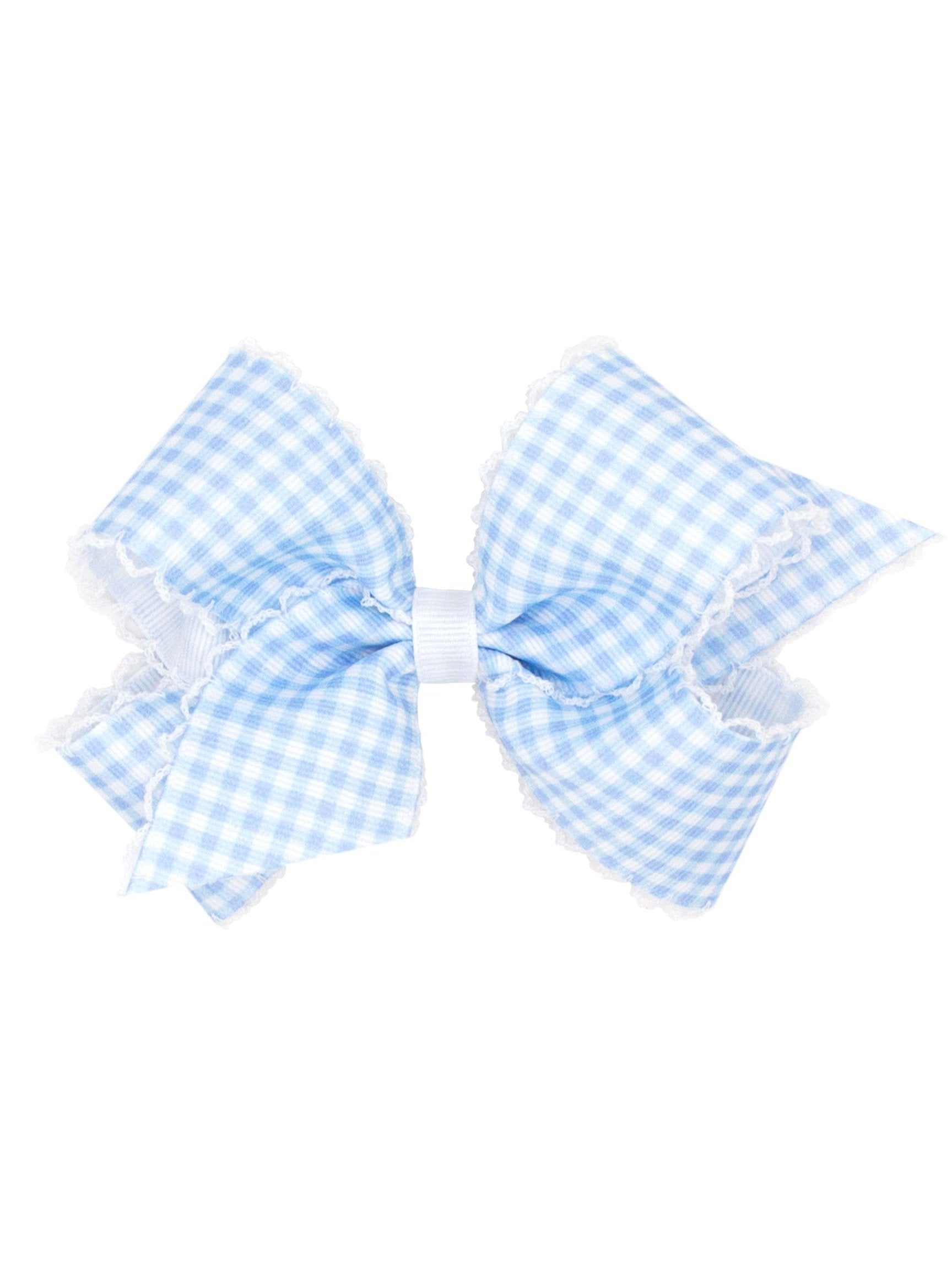 Gingham Printed Grosgrain Stitched Edge Bow