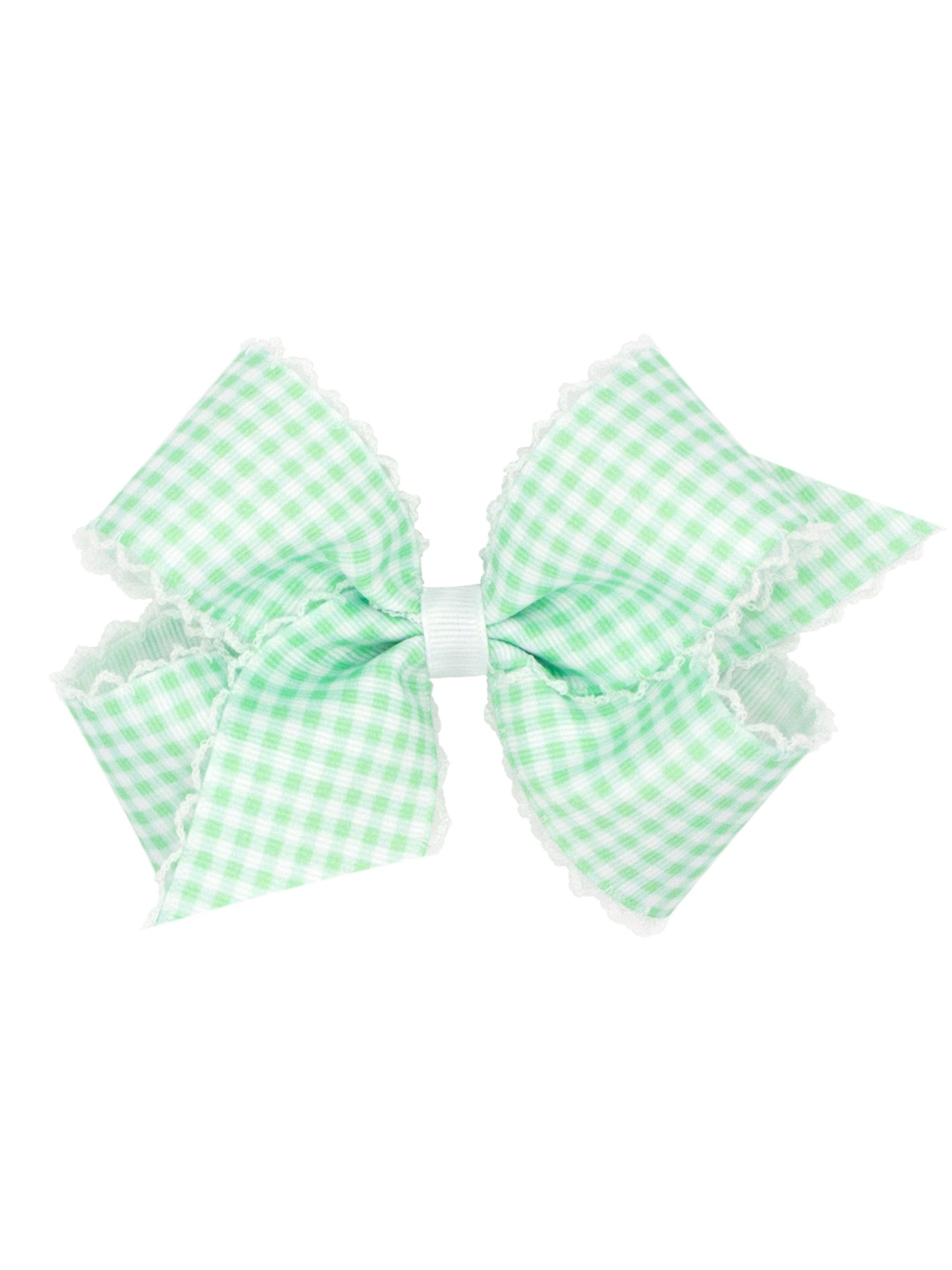 Gingham Printed Grosgrain Stitched Edge Bow