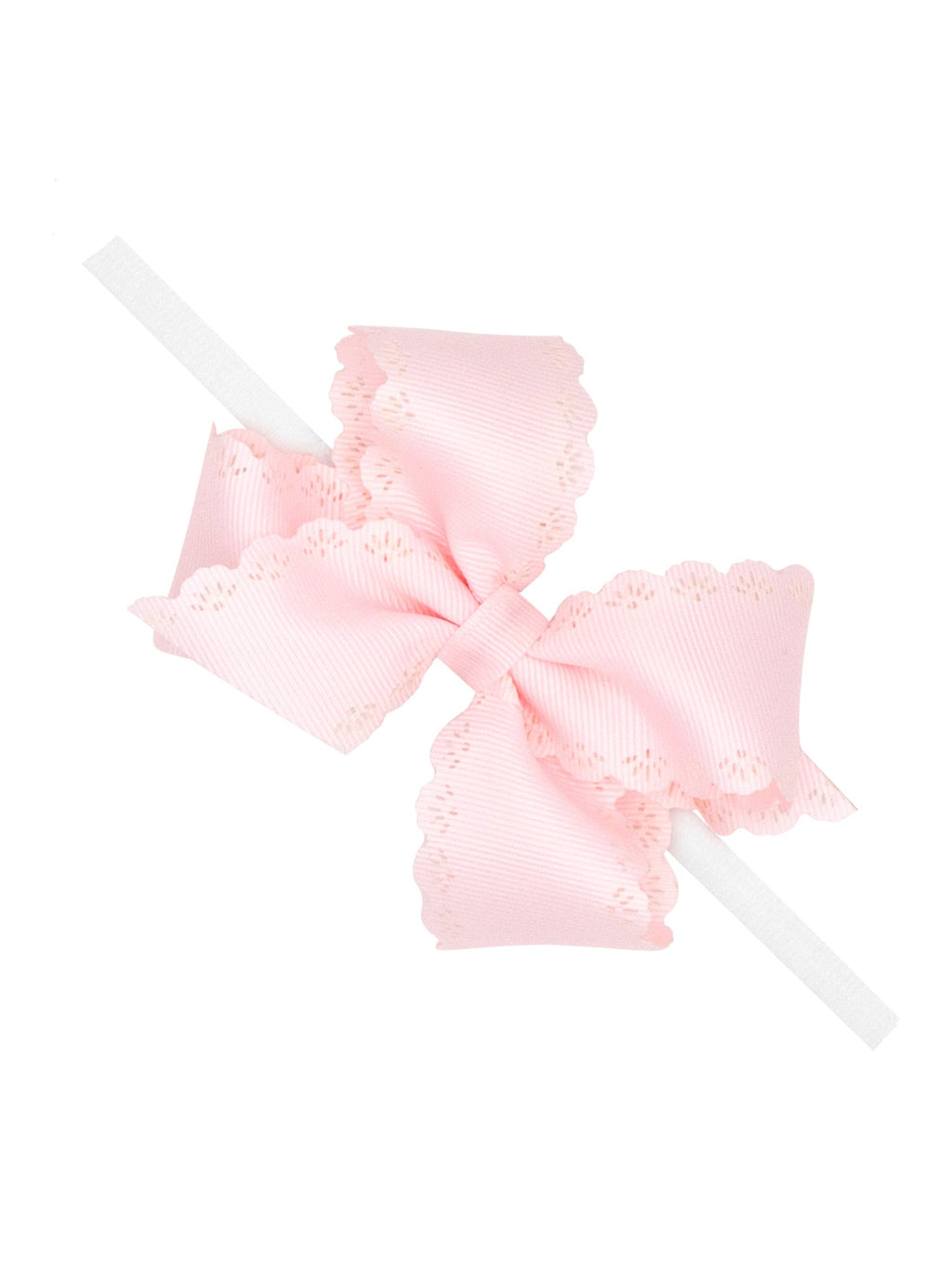 Grosgrain Hair Bow with Embossed Eyelet Edge on White Nylon Band