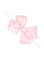 Grosgrain Hair Bow with Embossed Eyelet Edge on White Nylon Band