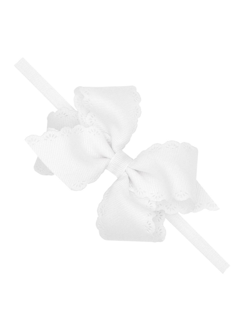 Grosgrain Hair Bow with Embossed Eyelet Edge on White Nylon Band - Posh Tots Children's Boutique