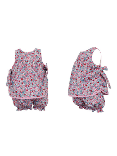 Apron dress w/side bows and w/ bloomers - Pink liberty floral