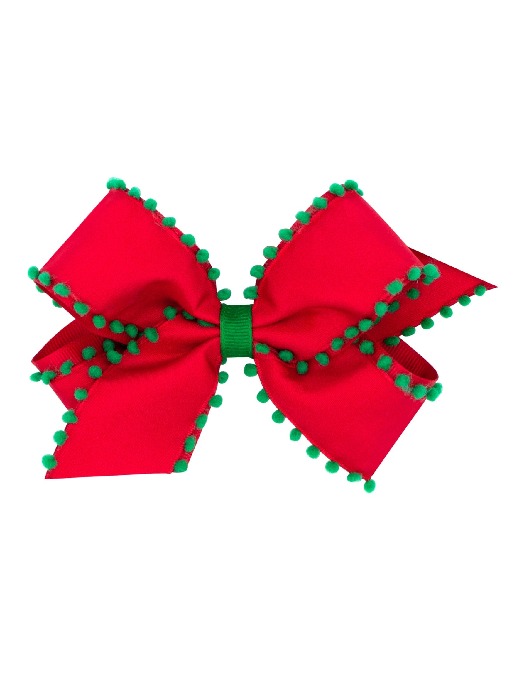 Pom-Pom Edge Grosgrain Overlay Girls Hair Bow