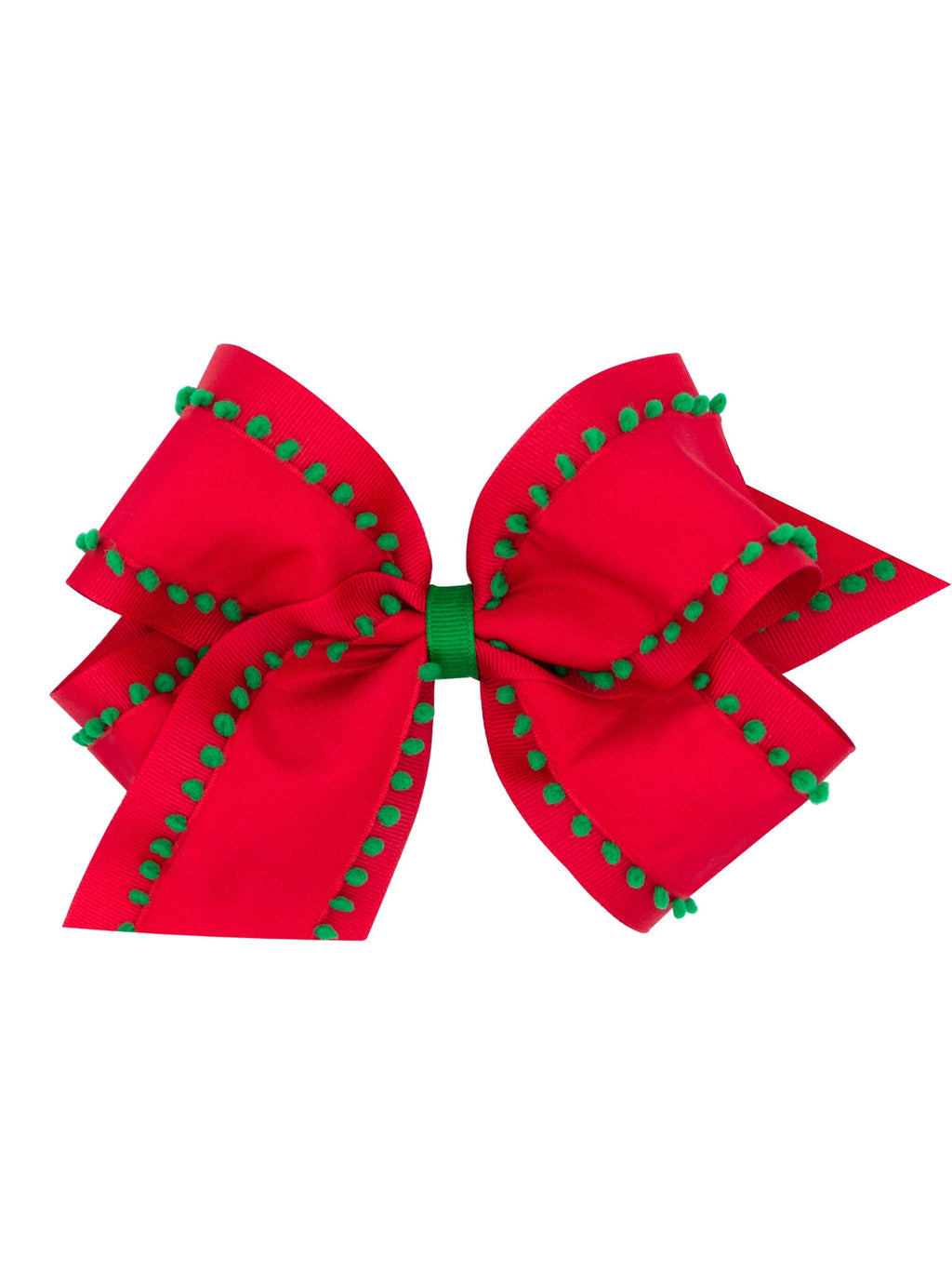 Pom-Pom Edge Grosgrain Overlay Girls Hair Bow