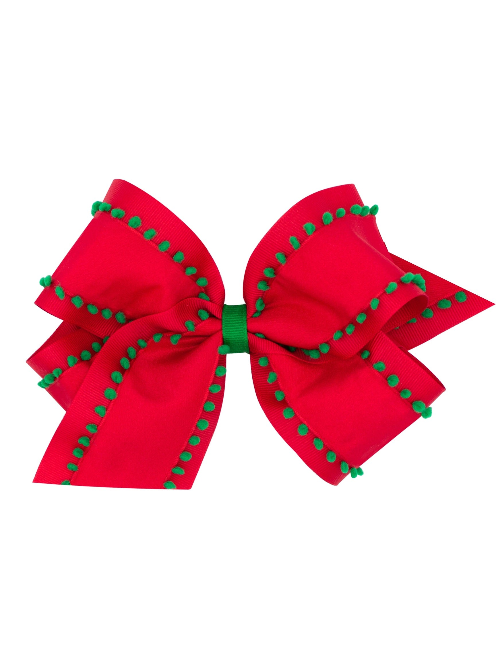 Pom-Pom Edge Grosgrain Overlay Girls Hair Bow
