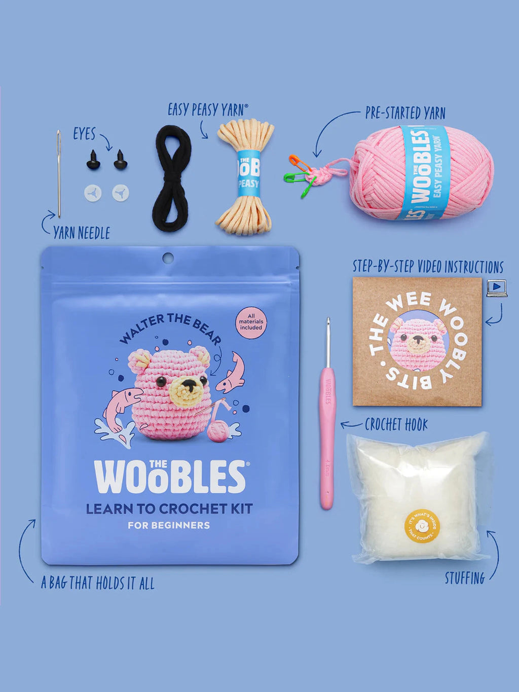 Walter the Bear Pink Crochet Kit