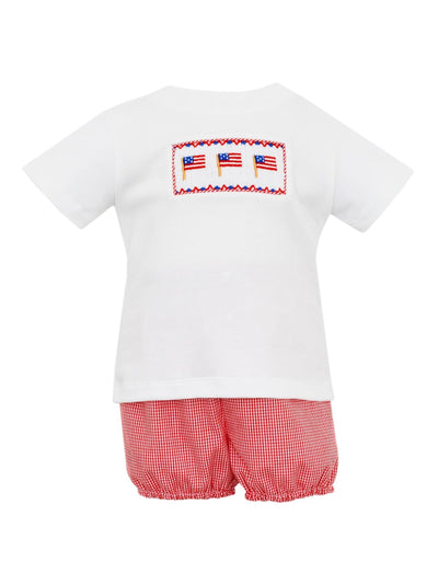 FLAG Boy's White T-Shirt and Bloomer Set in Red Check