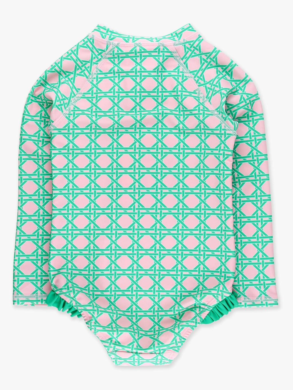 Pink Coastal Cane Long Sleeve One Piece Rash Guard Swimsuit - Posh Tots Children's Boutique