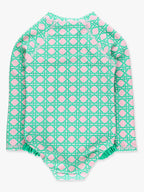 Pink Coastal Cane Long Sleeve One Piece Rash Guard Swimsuit - Posh Tots Children's Boutique