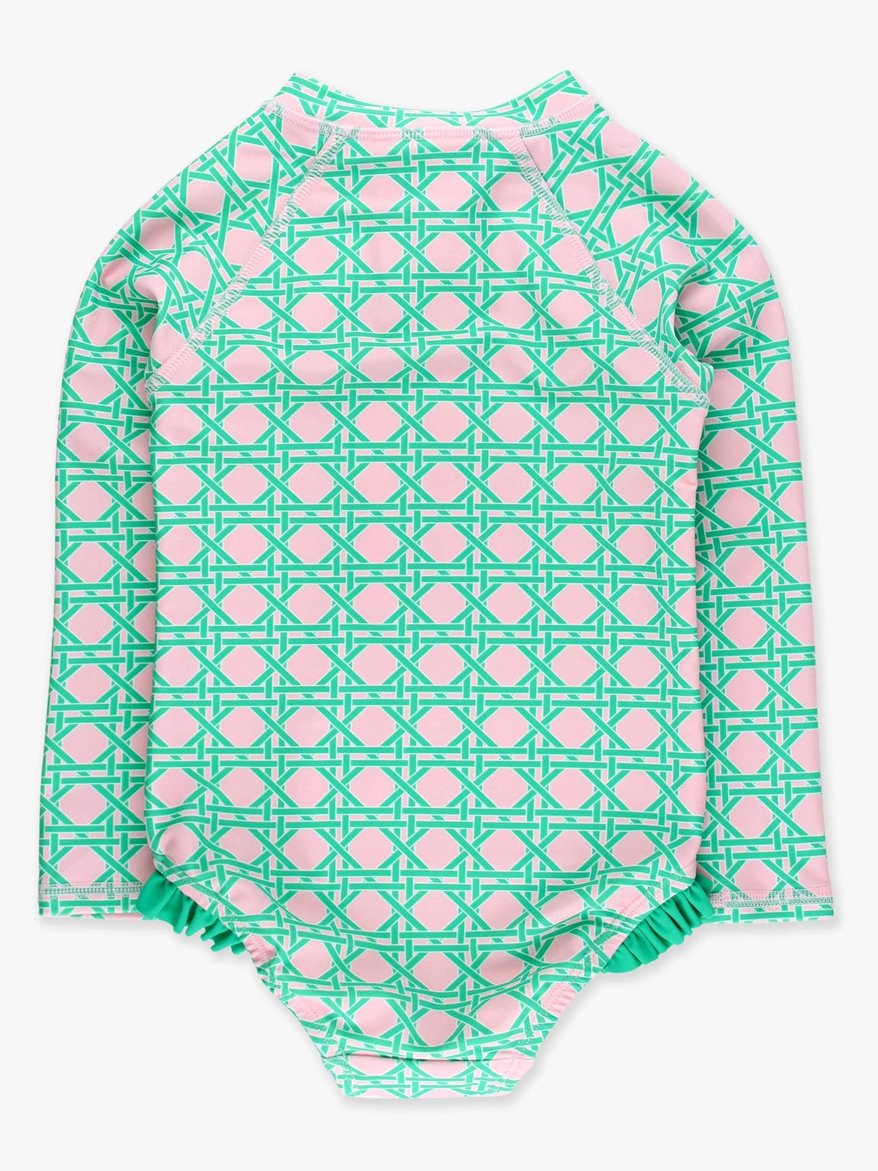 Pink Coastal Cane Long Sleeve One Piece Rash Guard Swimsuit - Posh Tots Children's Boutique