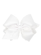 White Grosgrain Hair Bow with Moonstitch Edge and Cross Embroidery