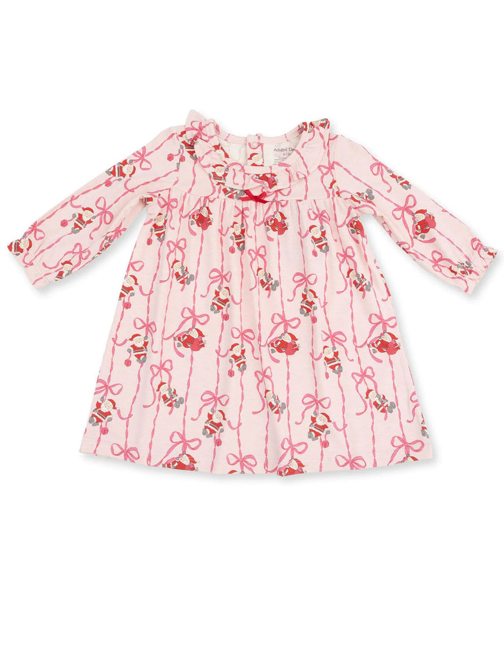 Bows & Santa - Long Sleeve Gown with Ruffle Collar