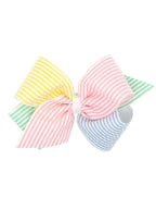 Color Block Seersucker and Grosgrain Overlay Hair Bow