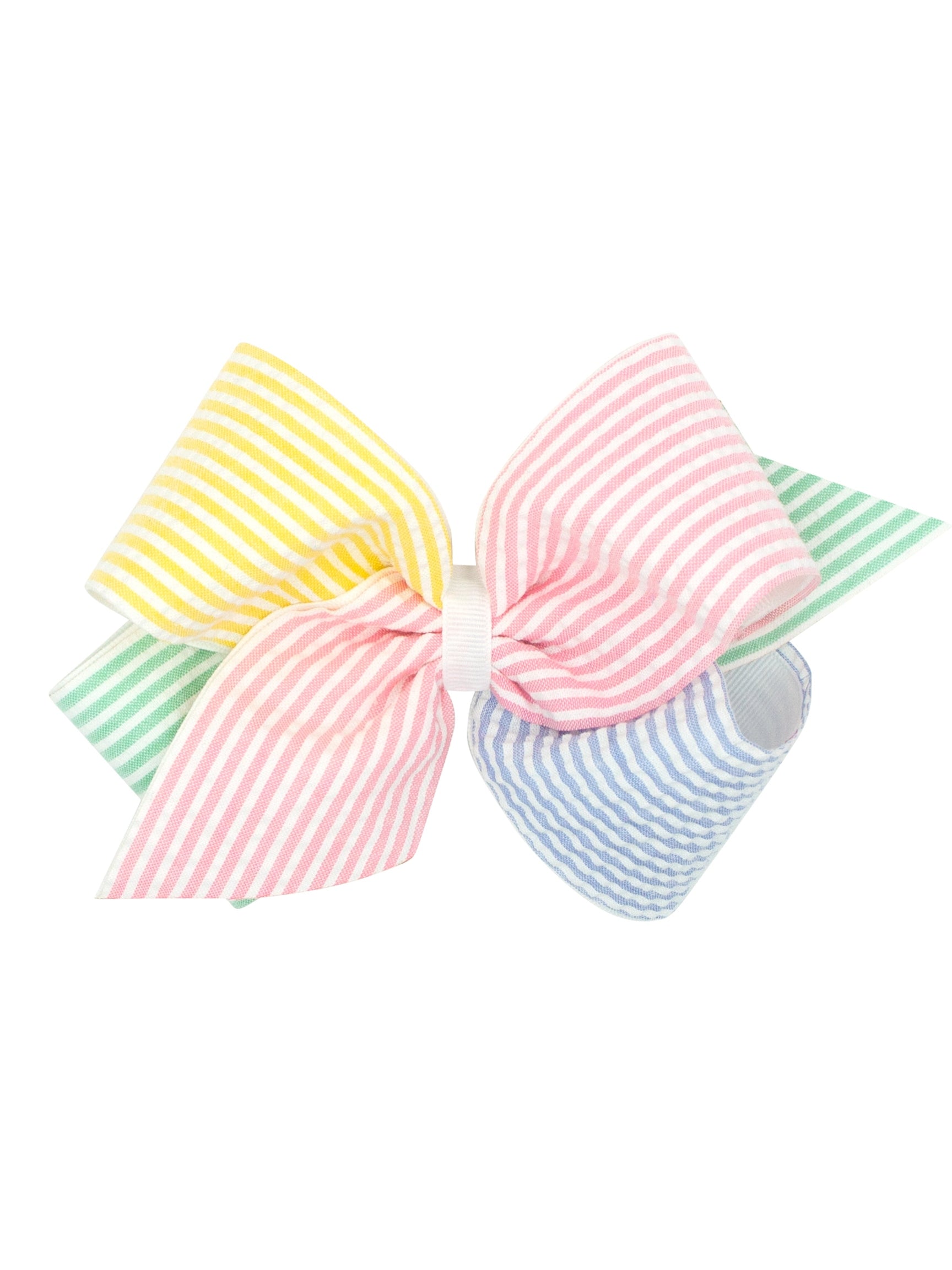 Color Block Seersucker and Grosgrain Overlay Hair Bow