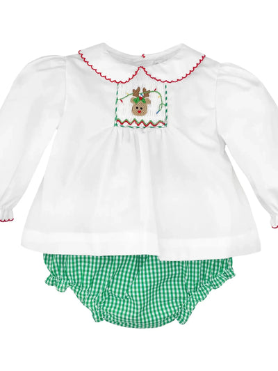 Reindeer Smocked Girl Diaper Set