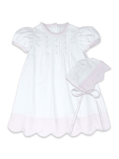 1956 Daygown Set - Blessings White, Pink Scallop Batiste