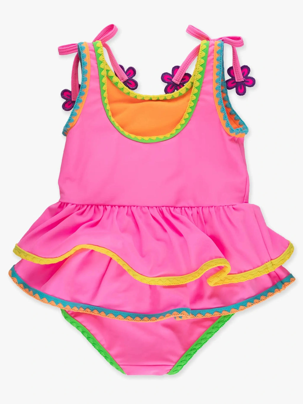 Neon Pink Crochet Detail Peplum One Piece Swimsuit - Posh Tots Children's Boutique