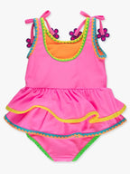 Neon Pink Crochet Detail Peplum One Piece Swimsuit - Posh Tots Children's Boutique