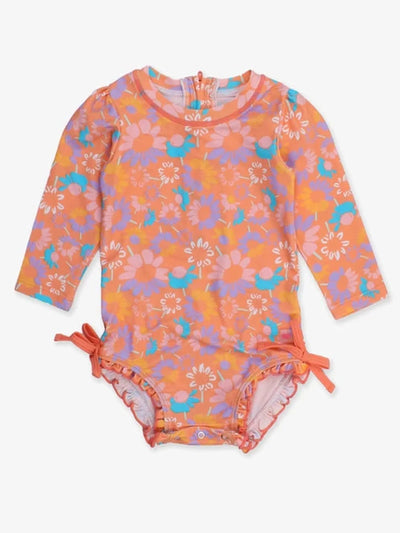 Long Sleeve One Piece Rashguard Swimsuit - Coral Floral