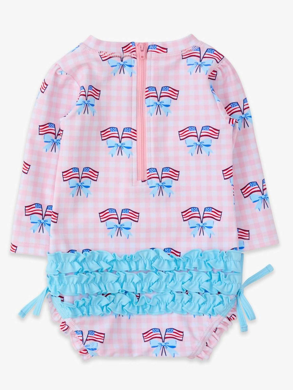 Baby Girls Pink Patriotic Gingham One Piece Rash Guard