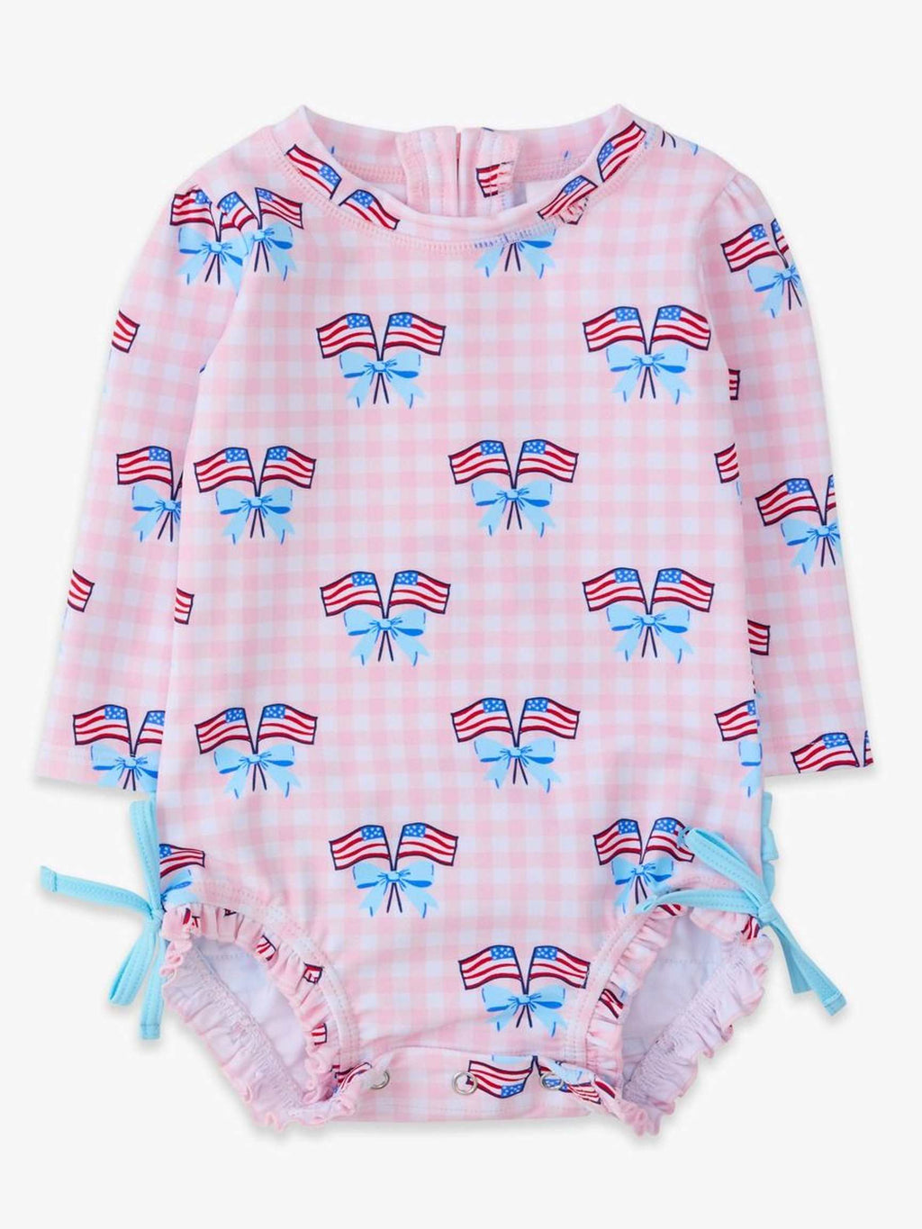 Baby Girls Pink Patriotic Gingham One Piece Rash Guard