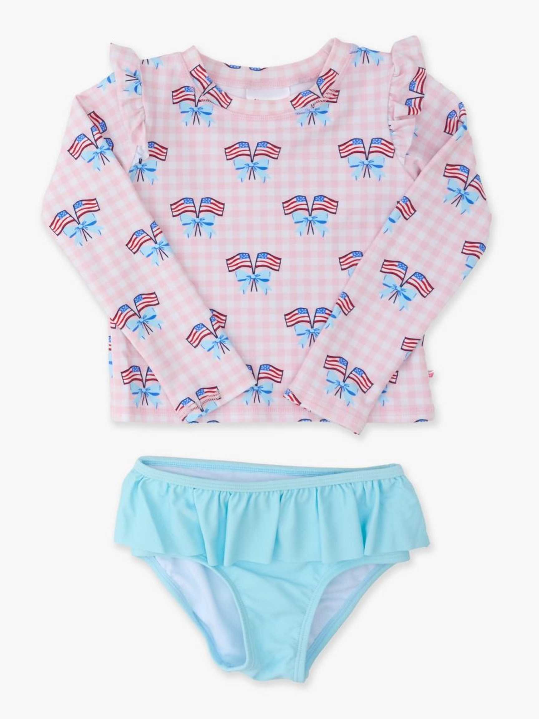 Girls Patriotic Gingham Skirted 2-Piece Swimsuit