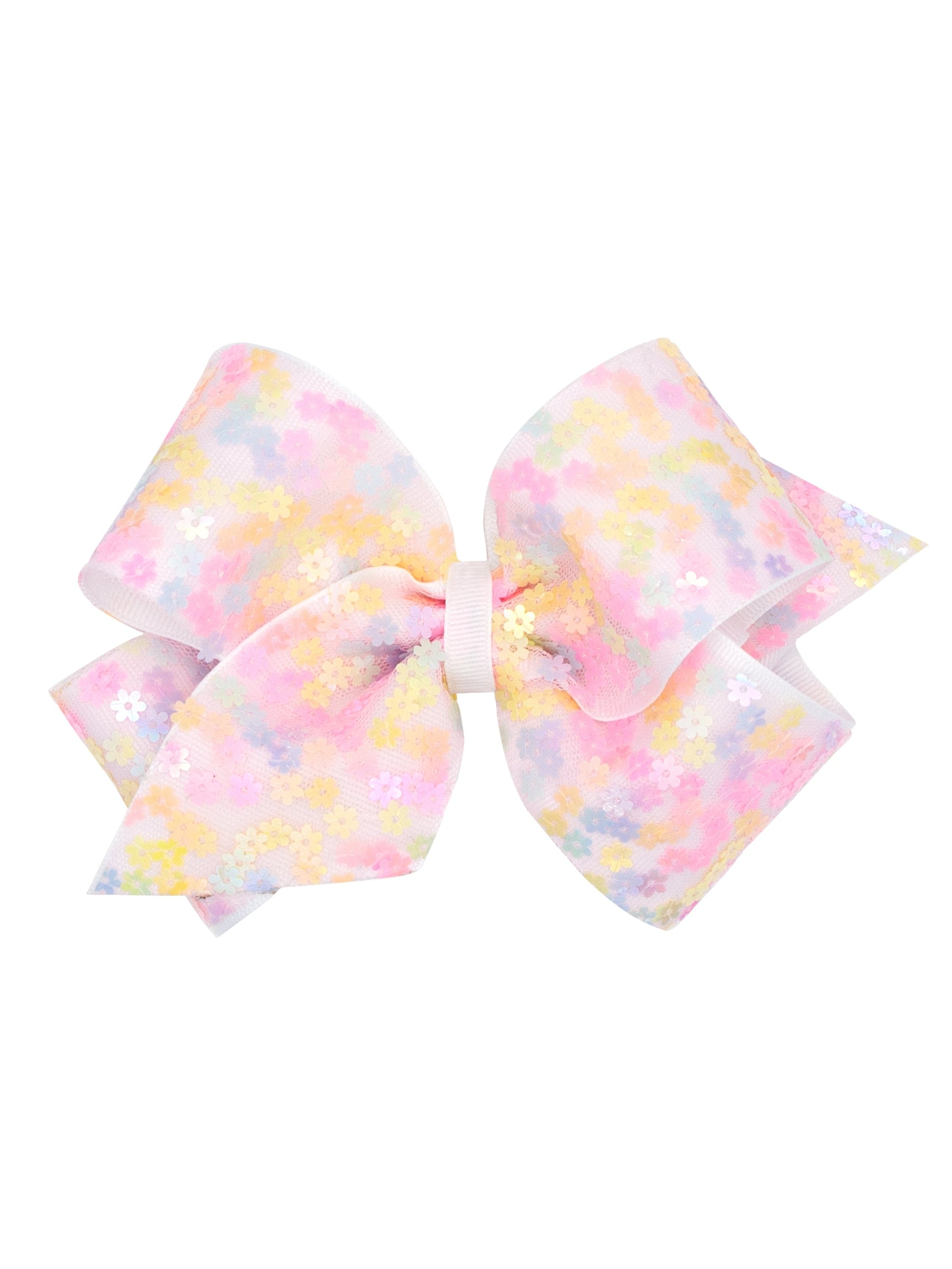 Flower Sequin Tulle Overlay Grosgrain Hair Bow
