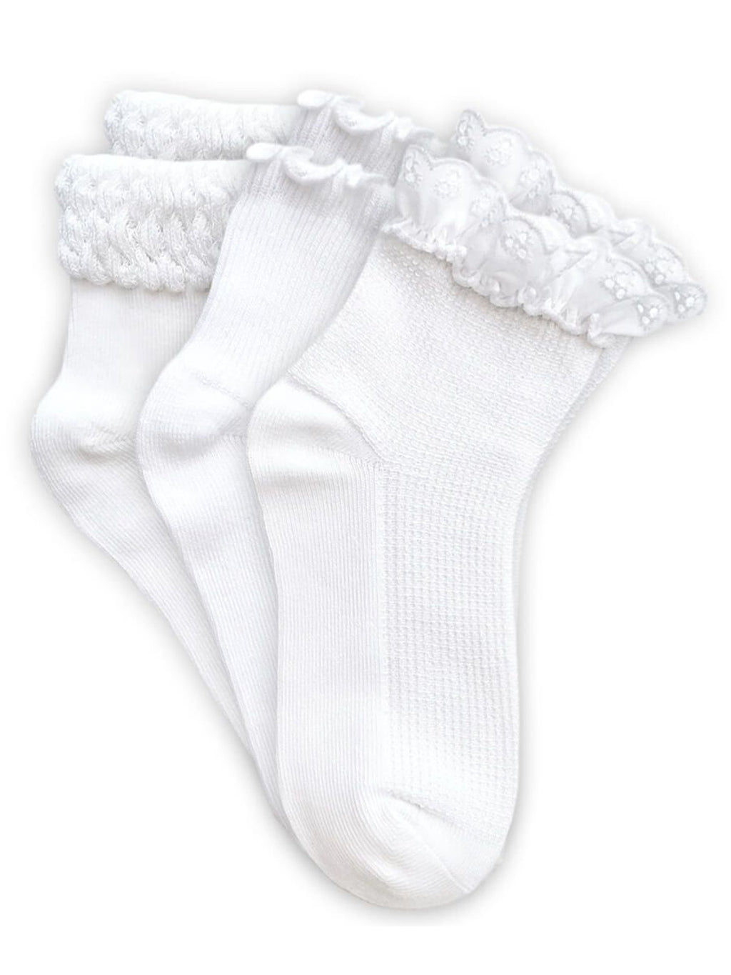 Smooth Toe Eyelet Lace/Ripple/Bubble Quarter Ankle Socks 3 Pair Pack