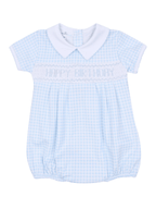 Birthday Classics Smocked Short Sleeve Bubble - Light Blue