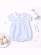 Birthday Classics Smocked Short Sleeve Bubble - Light Blue