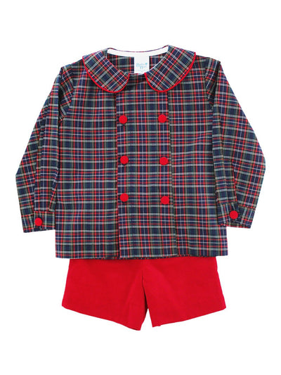 Blue Spruce with Red Cord Dressy Short Set - Posh Tots Children's Boutique
