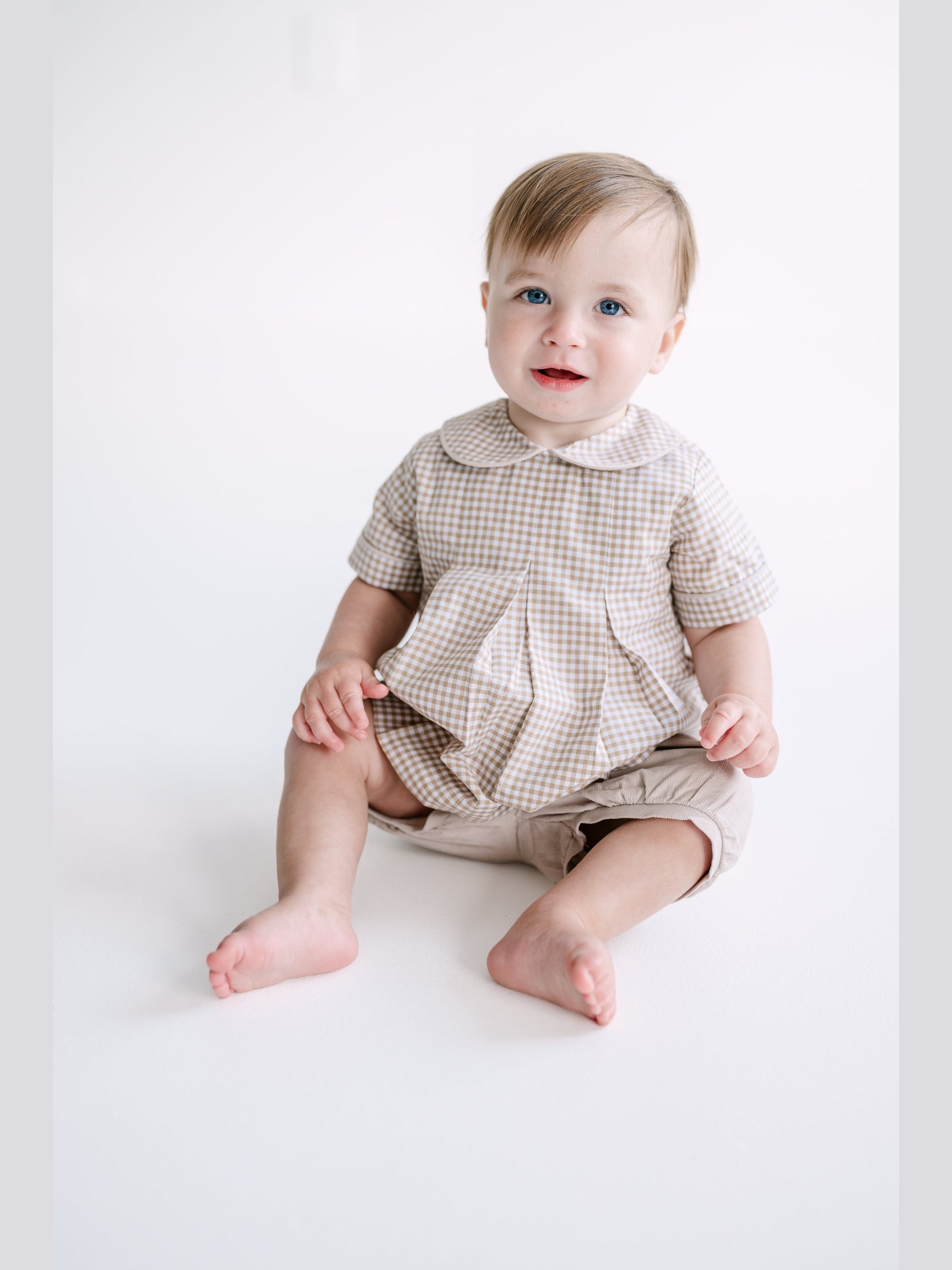 Carson Short Set - Khaki Gingham