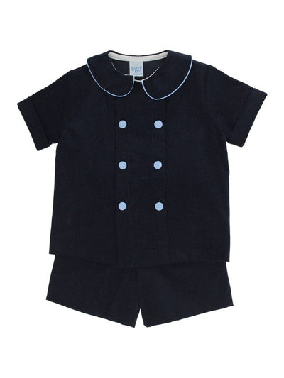 PRE-ORDER Dressy Shorts Set - Navy Cord w/ Cornflower