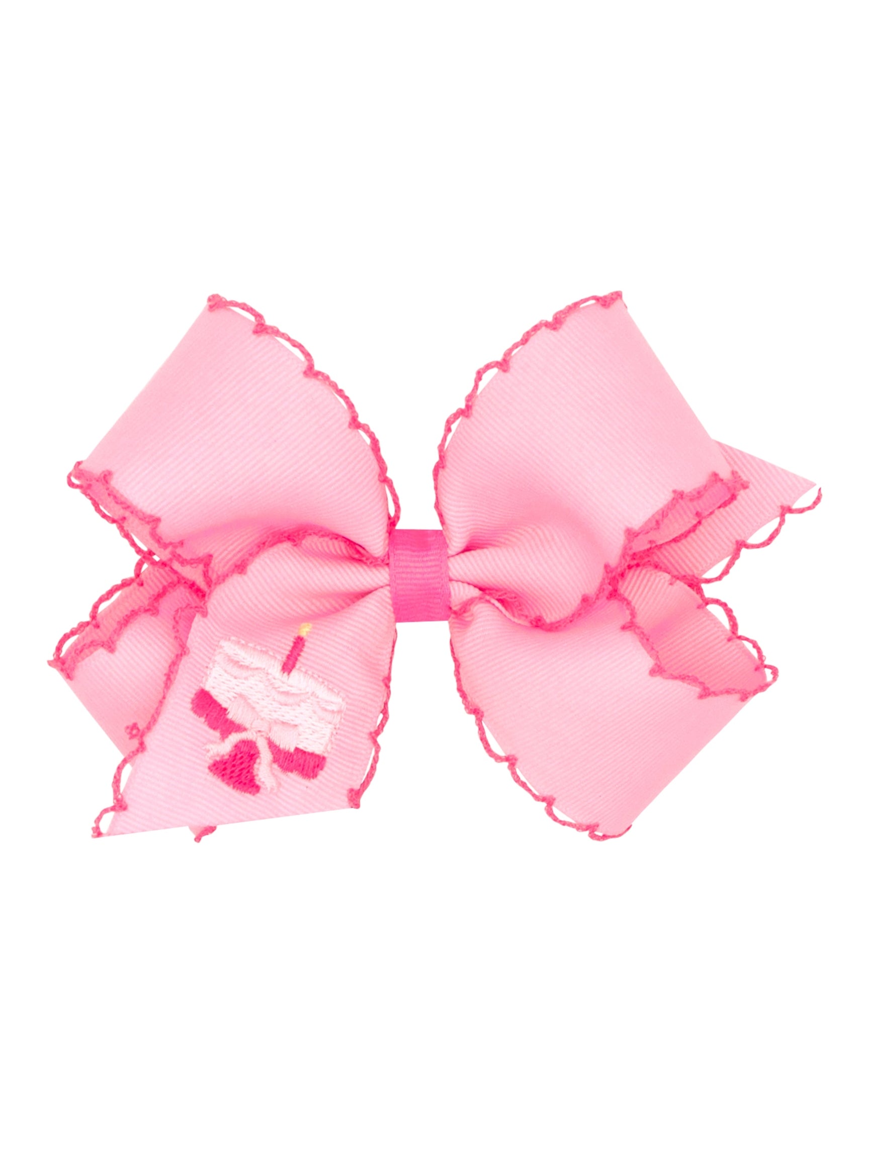 Birthday Cake Embroidered Moonstitch Edge Hair Bow