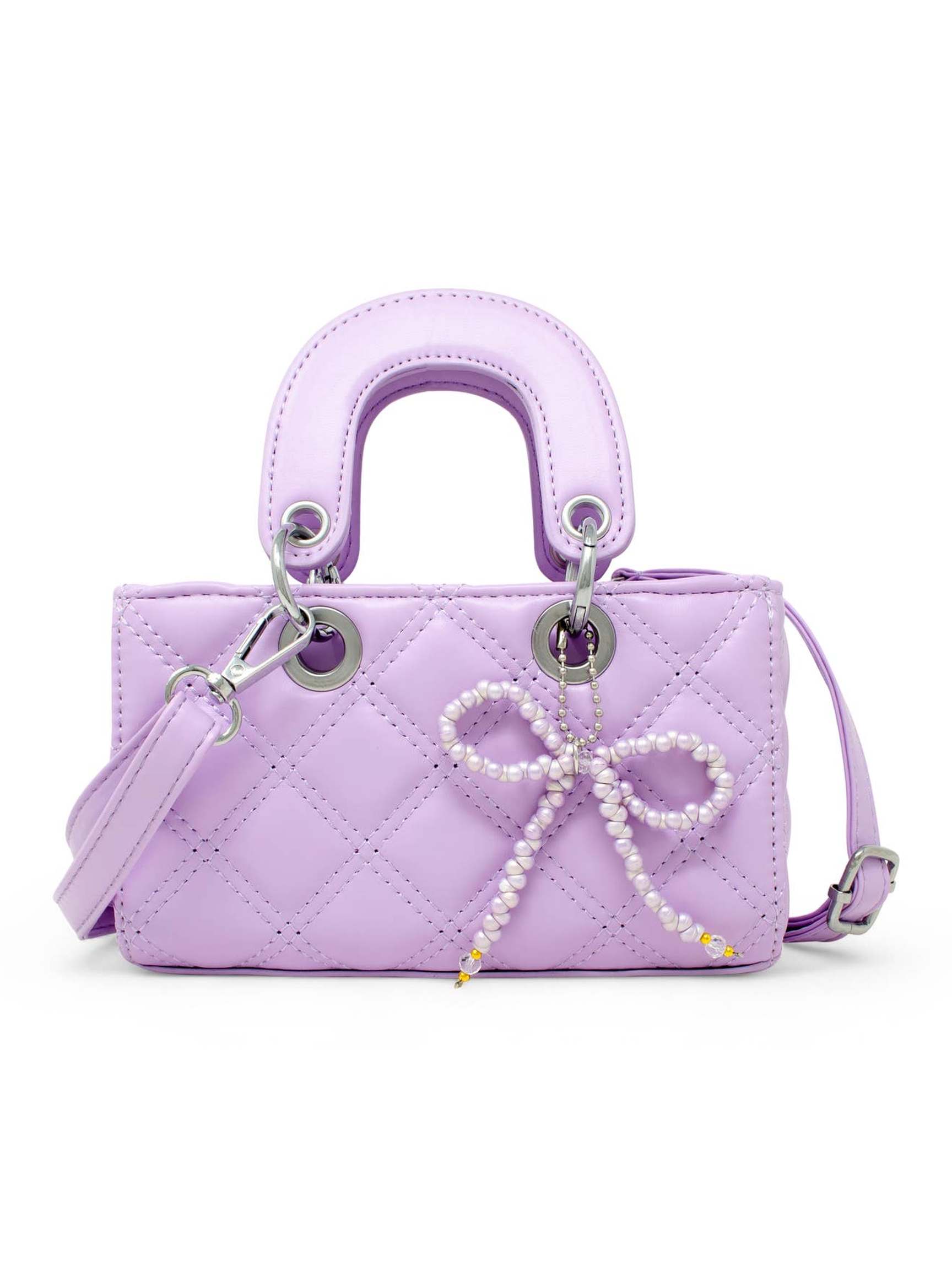 Quilted Rectangle Bow Charm Handbag - Posh Tots Children's Boutique