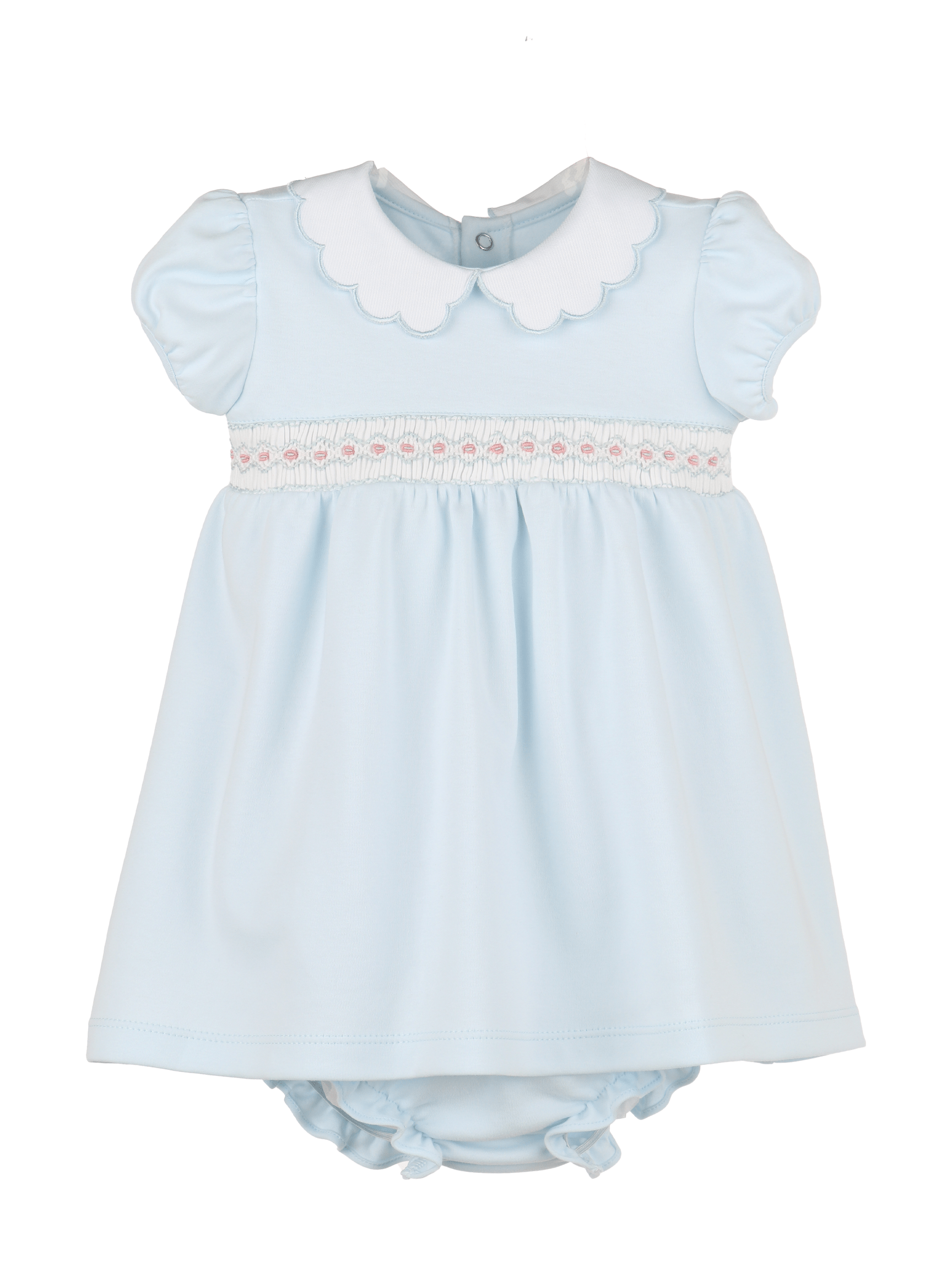 Luli & Me Girls Classic Full Smocked Dress with Sash - Blue