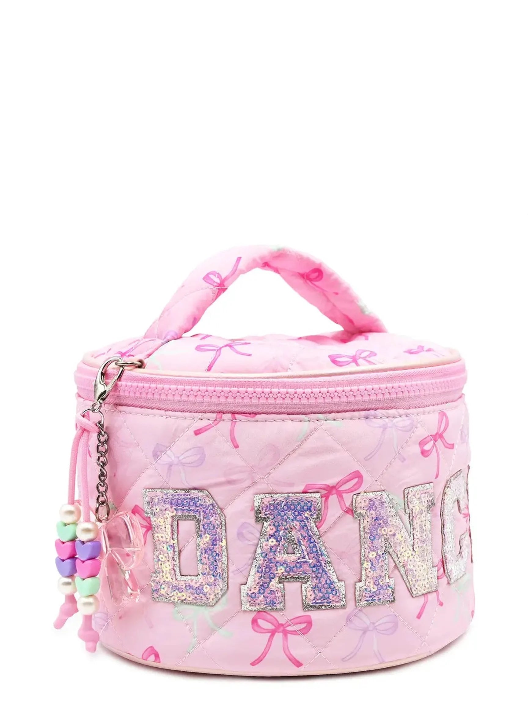 'DANCE' Quilted Bow Printed Round Glam Bag w/ Charm