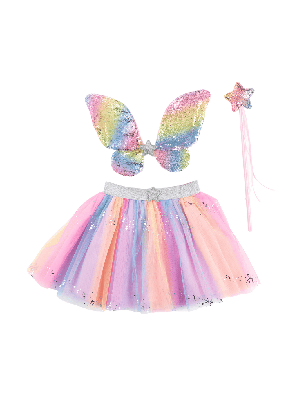 Rainbow Sequins Skirt, Wings & Wand