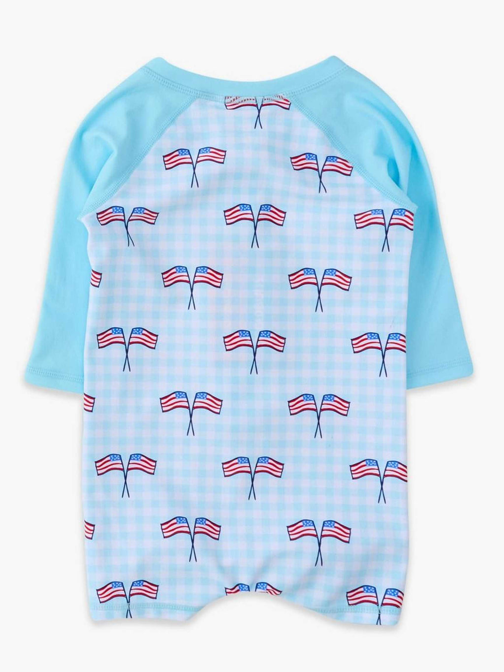Boys Long Sleeve One Piece Rashguard - Blue Patriotic Gingham