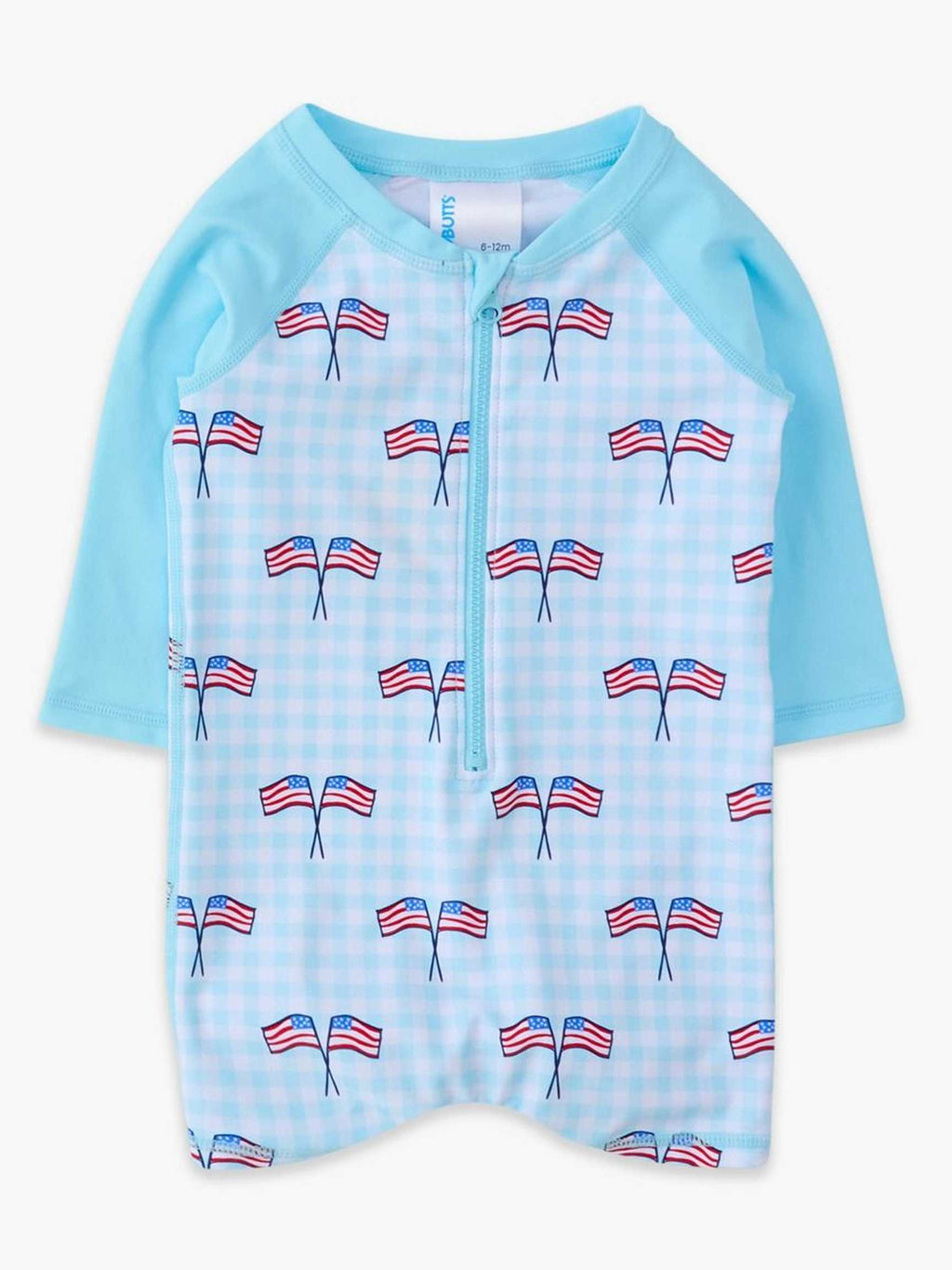 Boys Long Sleeve One Piece Rashguard - Blue Patriotic Gingham