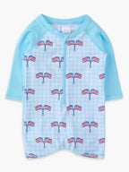 Boys Long Sleeve One Piece Rashguard - Blue Patriotic Gingham
