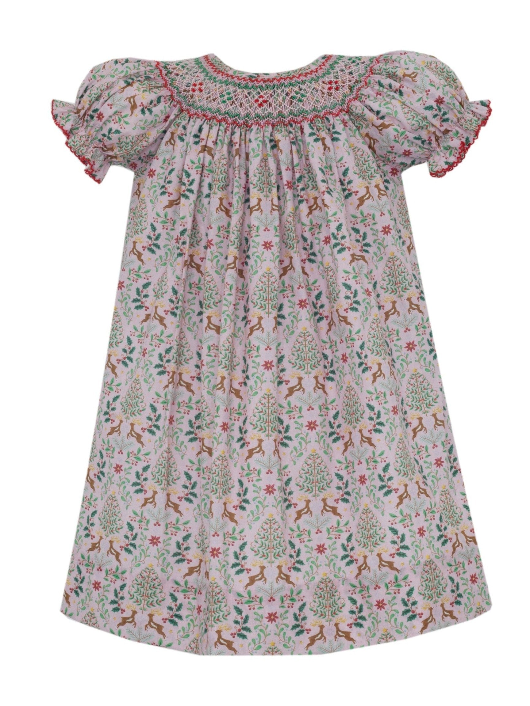 Reindeer Christmas Print Bishop Dress