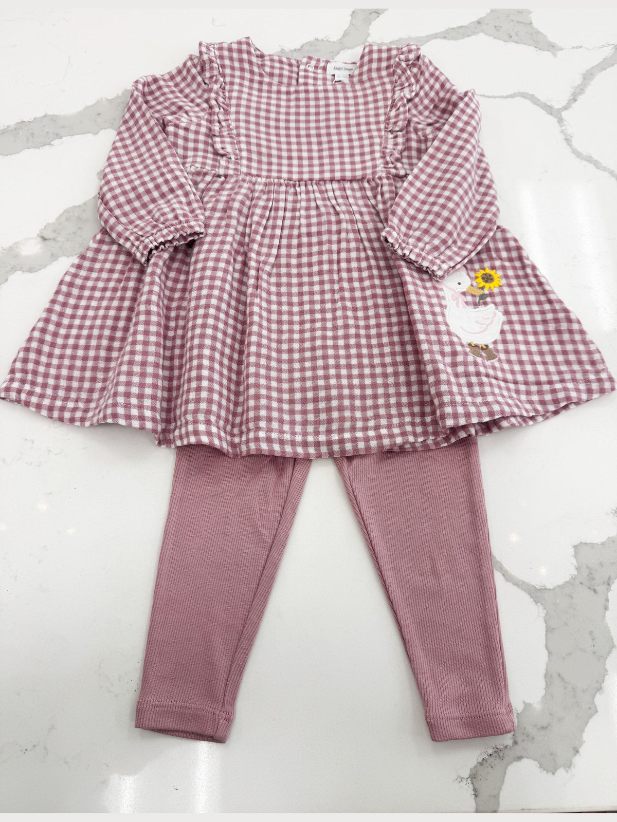 Berry Gingham - Long Sleeve Ruffle Dress and Legging